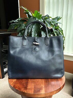 LONGCHAMP Roseau Leather Tote, Darkest Navy Blue